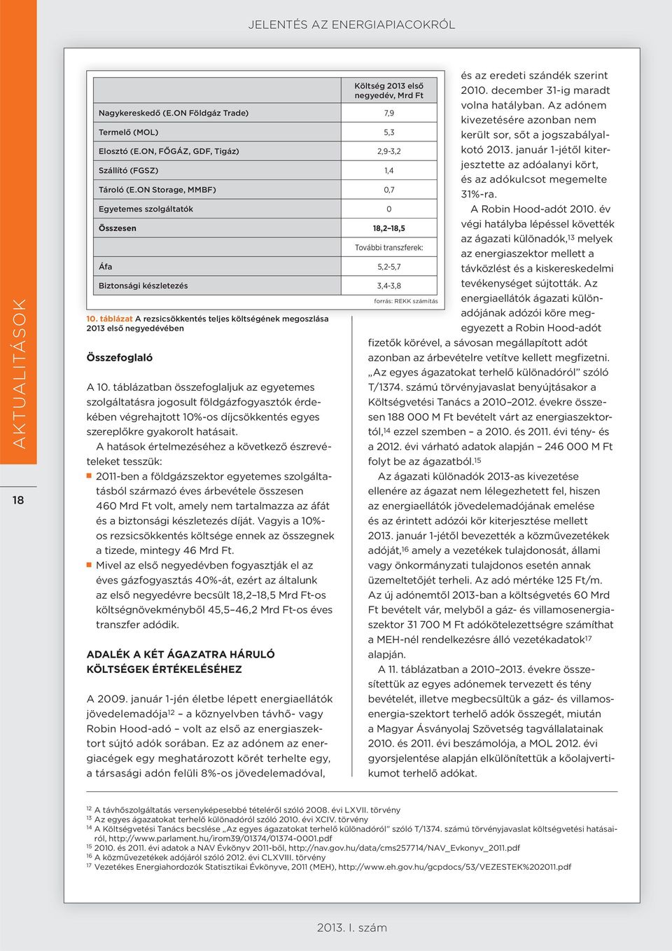 január 1-jétől kiter- Szállító (FGSZ) 1,4 jesztette az adóalanyi kört, és az adókulcsot megemelte Tároló (E.ON Storage, MMBF),7 31%-ra. Egyetemes szolgáltatók A Robin Hood-adót 21.
