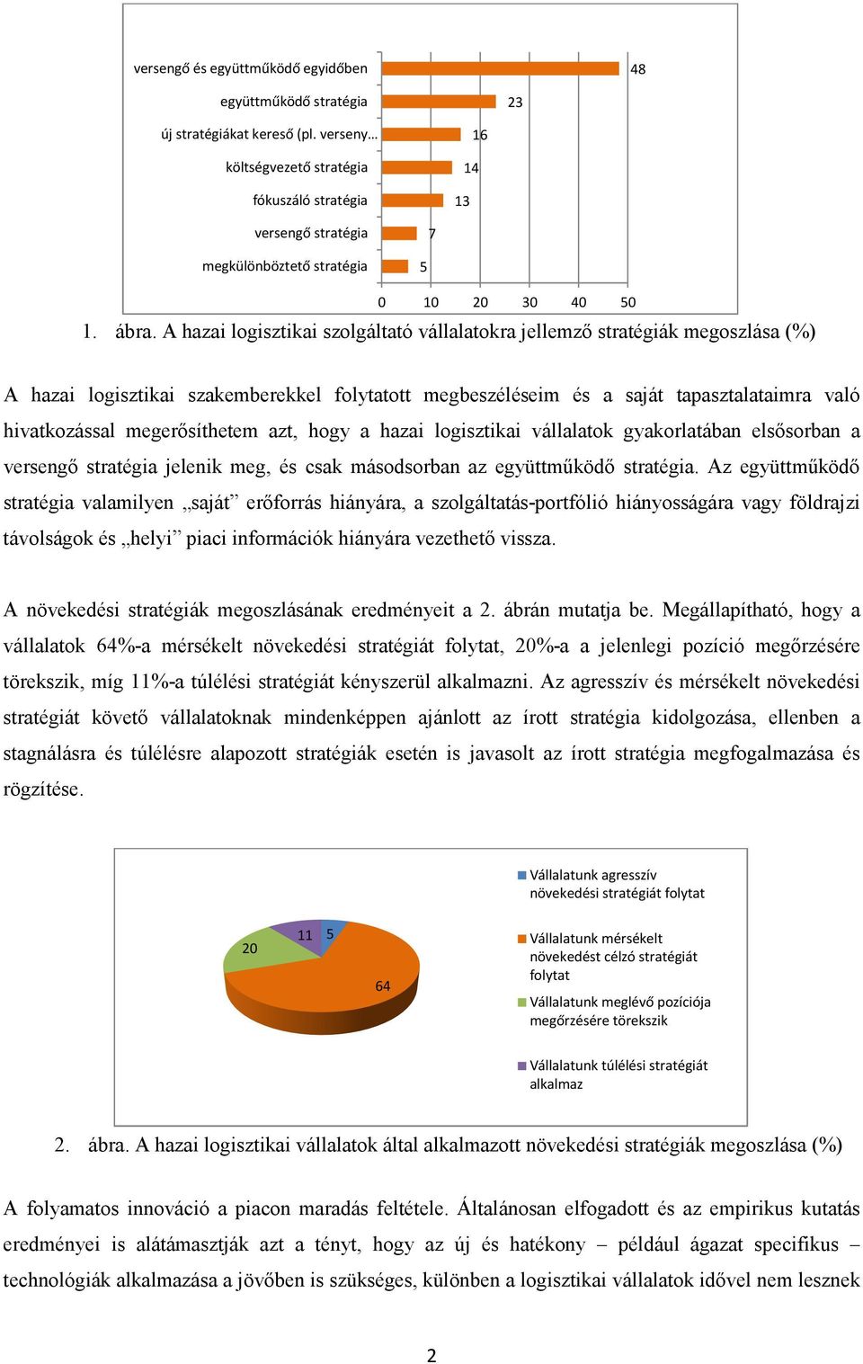 A hazai logisztikai szolgáltató vállalatokra jellemző stratégiák megoszlása (%) A hazai logisztikai szakemberekkel folytatott megbeszéléseim és a saját tapasztalataimra való hivatkozással