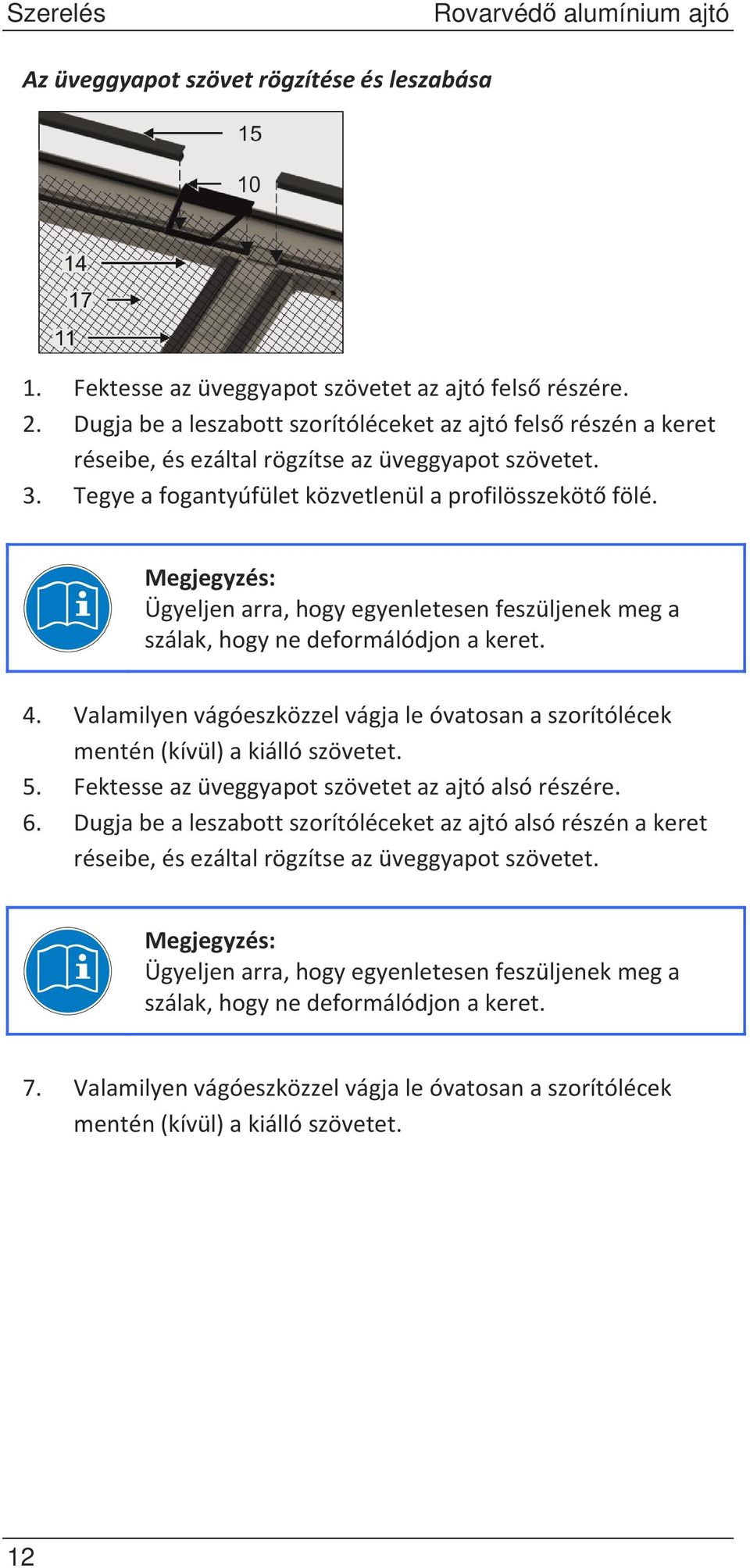 Megjegyzés: Ügyeljenarra,hogyegyenletesenfeszüljenekmega szálak,hogynedeformálódjonakeret. 4. Valamilyenvágóeszközzelvágjaleóvatosanaszorítólécek mentén(kívül)akiállószövetet. 5.