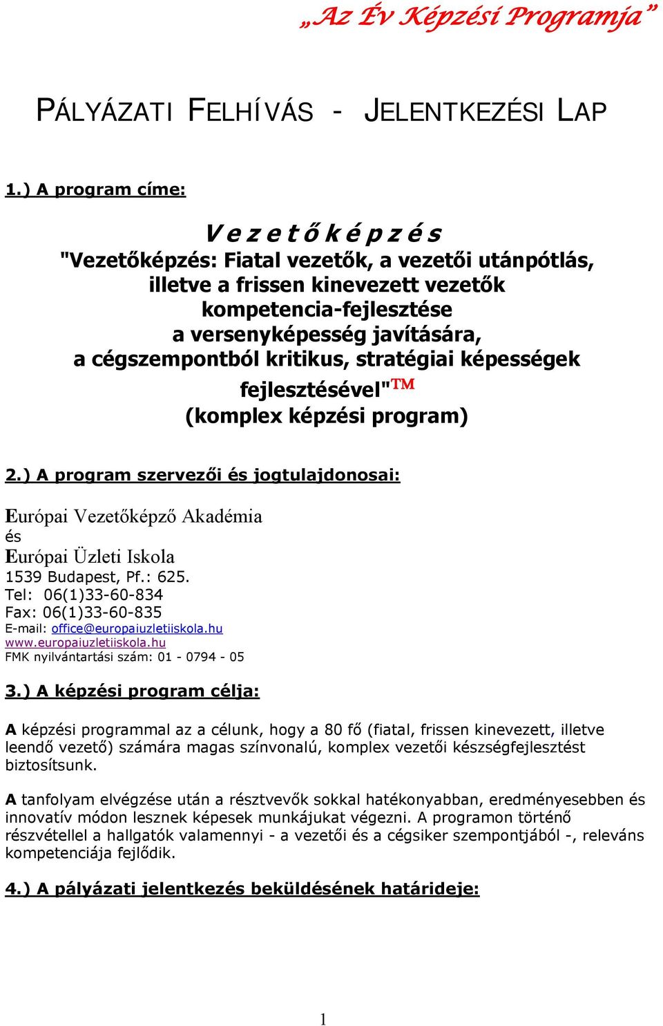 cégszempontból kritikus, stratégiai képességek fejlesztésével" (komplex képzési program) 2.