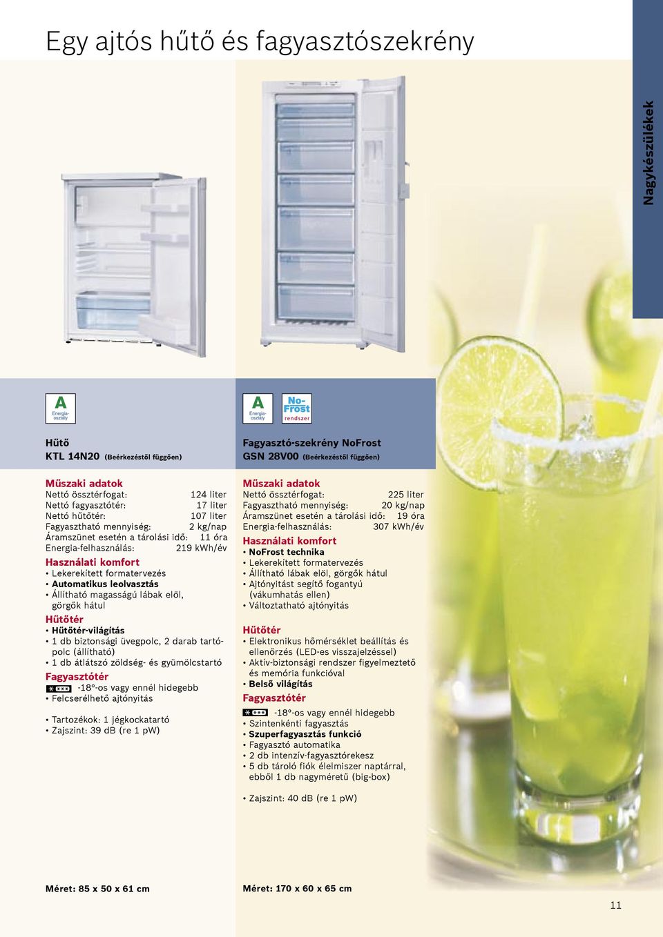 Hűtőtér-világítás 1 db biztonsági üvegpolc, 2 darab tartópolc (állítható) 1 db átlátszó zöldség- és gyümölcstartó Fagyasztótér -18 -os vagy ennél hidegebb Felcserélhető ajtónyitás Tartozékok: 1