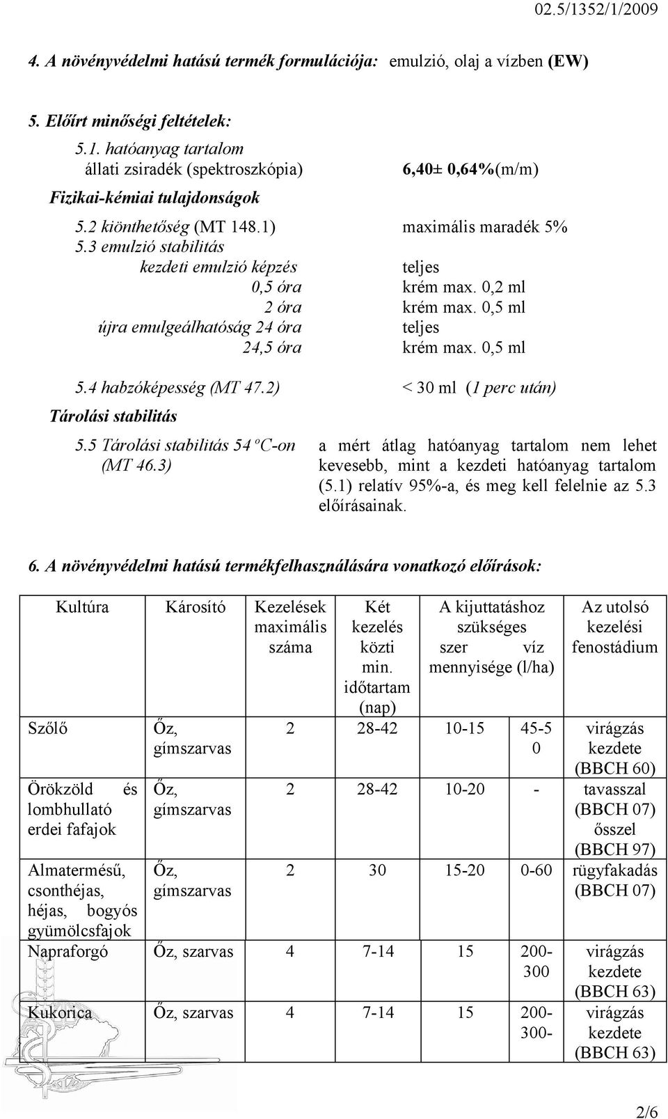 0,5 ml újra emulgeálhatóság 24 óra teljes 24,5 óra krém max. 0,5 ml 5.4 habzóképesség (MT 47.2) < 30 ml (1 perc után) Tárolási stabilitás 5.5 Tárolási stabilitás 54 o C-on (MT 46.