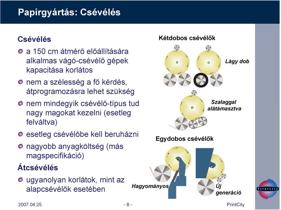 felváltva) esetleg csévélőbe kell beruházni nagyobb anyagköltség (más magspecifikáció) Átcsévélés ugyanolyan korlátok,