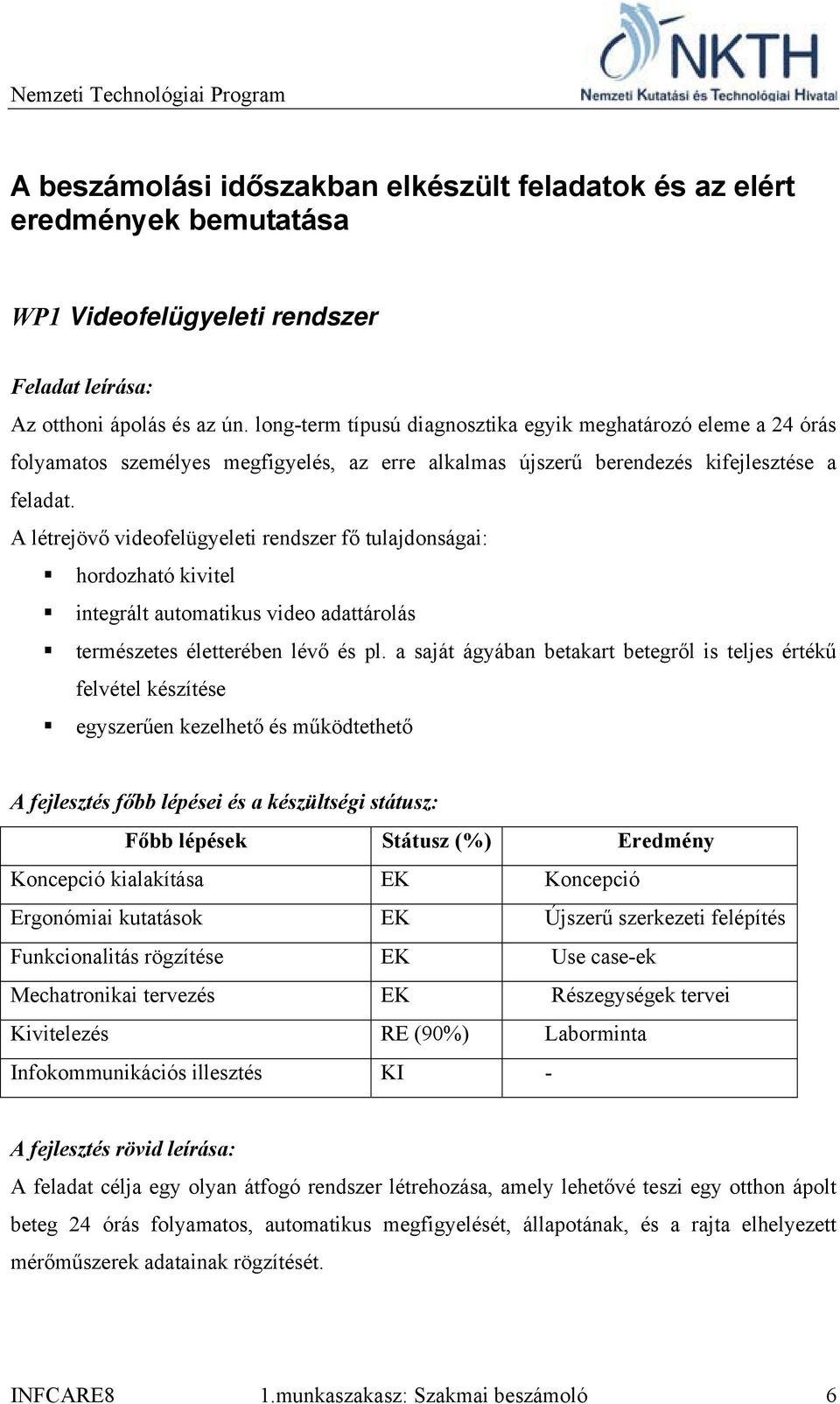 A létrejövő videofelügyeleti rendszer fő tulajdonságai: hordozható kivitel integrált automatikus video adattárolás természetes életterében lévő és pl.