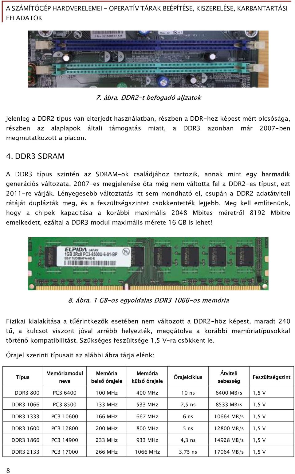 megmutatkozott a piacon. 4. DDR3 SDRAM A DDR3 típus szintén az SDRAM-ok családjához tartozik, annak mint egy harmadik generációs változata.