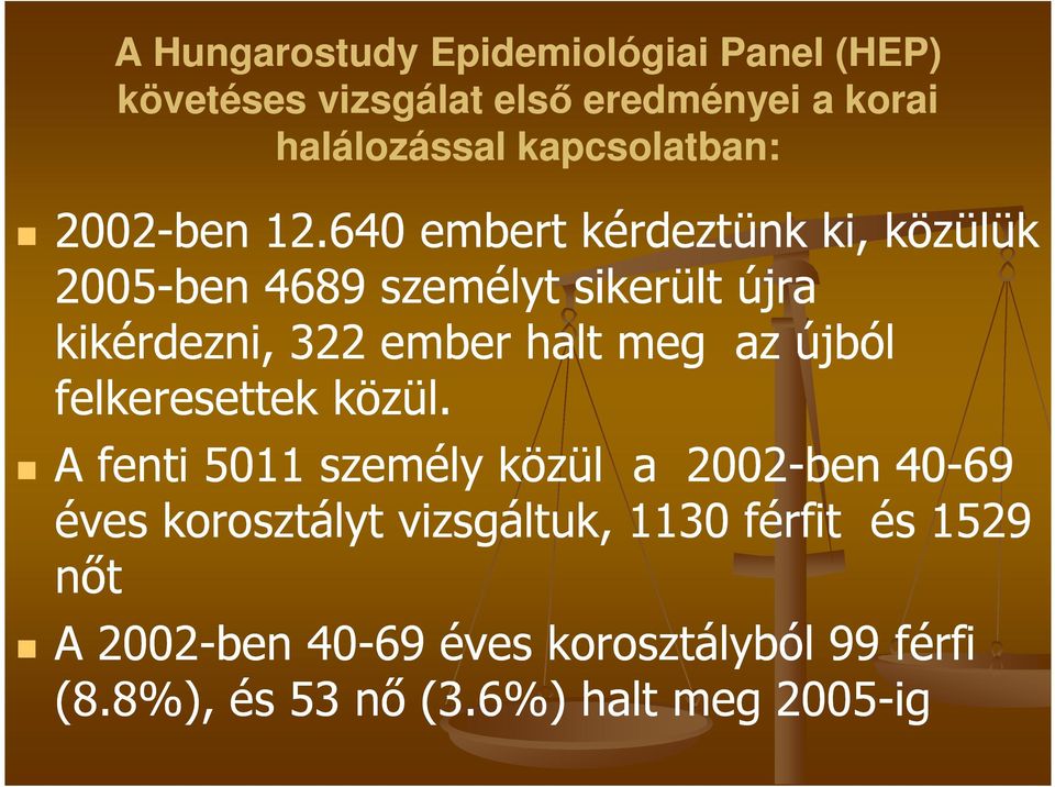 640 embert kérdeztünk ki, közülük 2005-ben 4689 személyt sikerült újra kikérdezni, 322 ember halt meg az