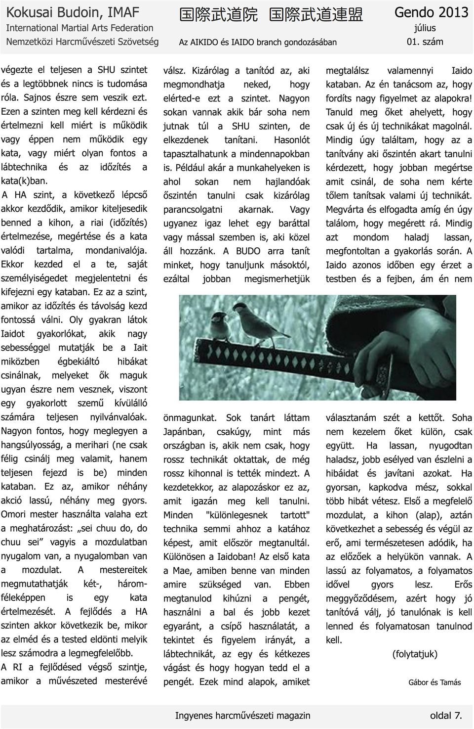 A HA szint, a következő lépcső akkor kezdődik, amikor kiteljesedik benned a kihon, a riai (időzítés) értelmezése, megértése és a kata valódi tartalma, mondanivalója.