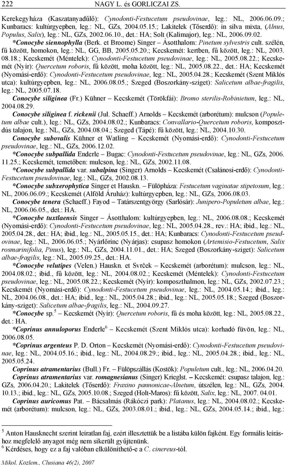 et Broome) Singer Ásotthalom: Pinetum sylvestris cult. szélén, fű között, homokon, leg.: NL, GG, BB, 2005.05.20.; Kecskemét: kertben, fű között, leg.: NL, 2003. 08.18.