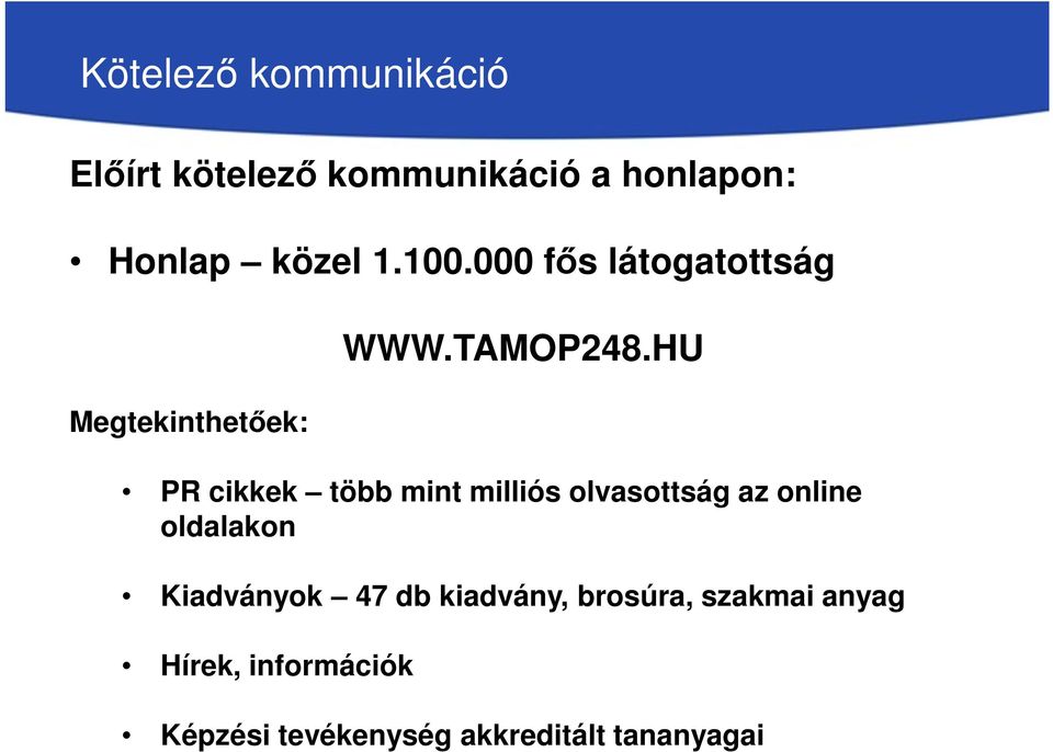 HU PR cikkek több mint milliós olvasottság az online oldalakon Kiadványok 47