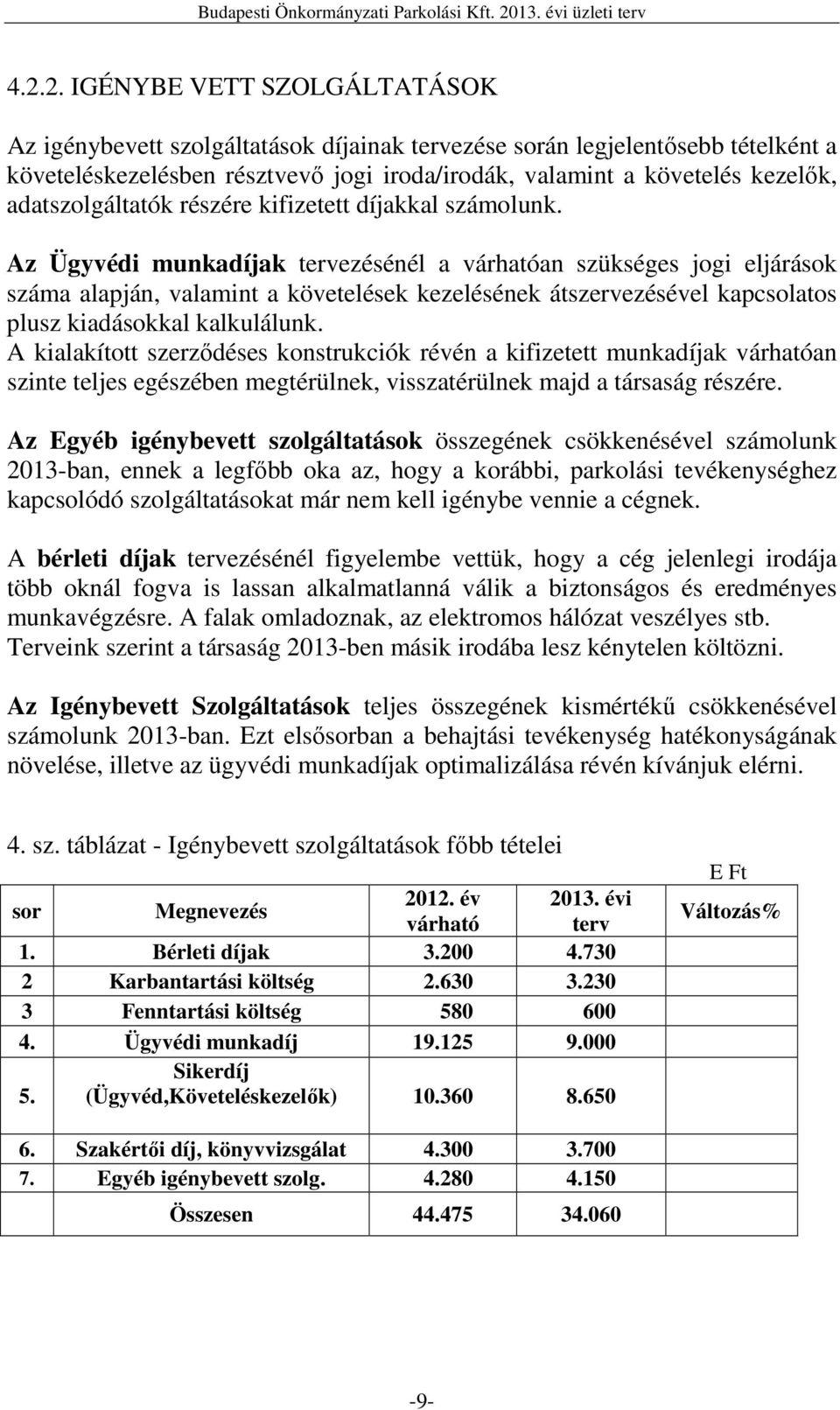 Az Ügyvédi munkadíjak tervezésénél a várhatóan szükséges jogi eljárások száma alapján, valamint a követelések kezelésének átszervezésével kapcsolatos plusz kiadásokkal kalkulálunk.