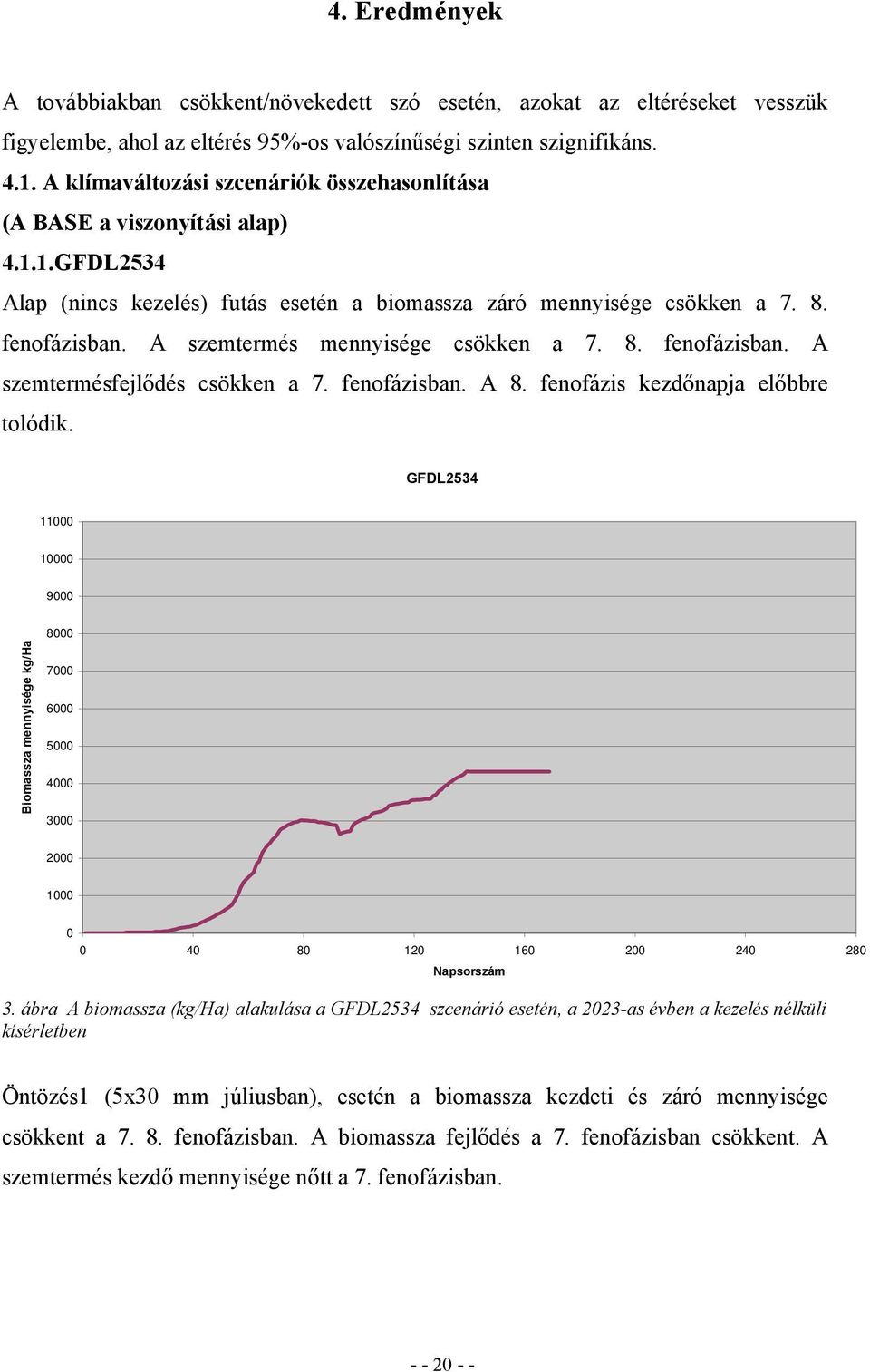 A szemtermés mennyisége csökken a 7. 8. fenofázisban. A szemtermésfejlődés csökken a 7. fenofázisban. A 8. fenofázis kezdőnapja előbbre tolódik.