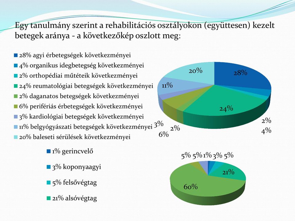 daganatos betegségek következményei 6% perifériás érbetegségek következményei 3% kardiológiai betegségek következményei 11% belgyógyászati