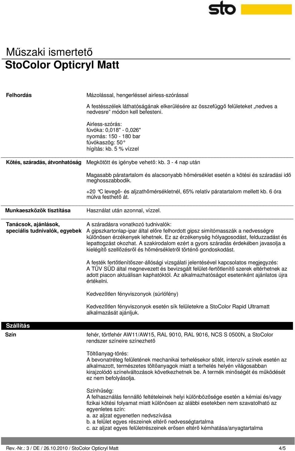 Műszaki ismertető StoColor Opticryl Matt - PDF Ingyenes letöltés