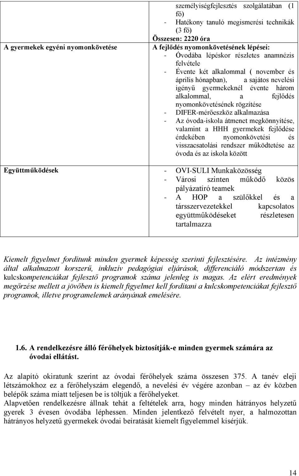 DIFER-mérőeszköz alkalmazása - Az óvoda-iskola átmenet megkönnyítése, valamint a HHH gyermekek fejlődése érdekében nyomonkövetési és visszacsatolási rendszer működtetése az óvoda és az iskola között