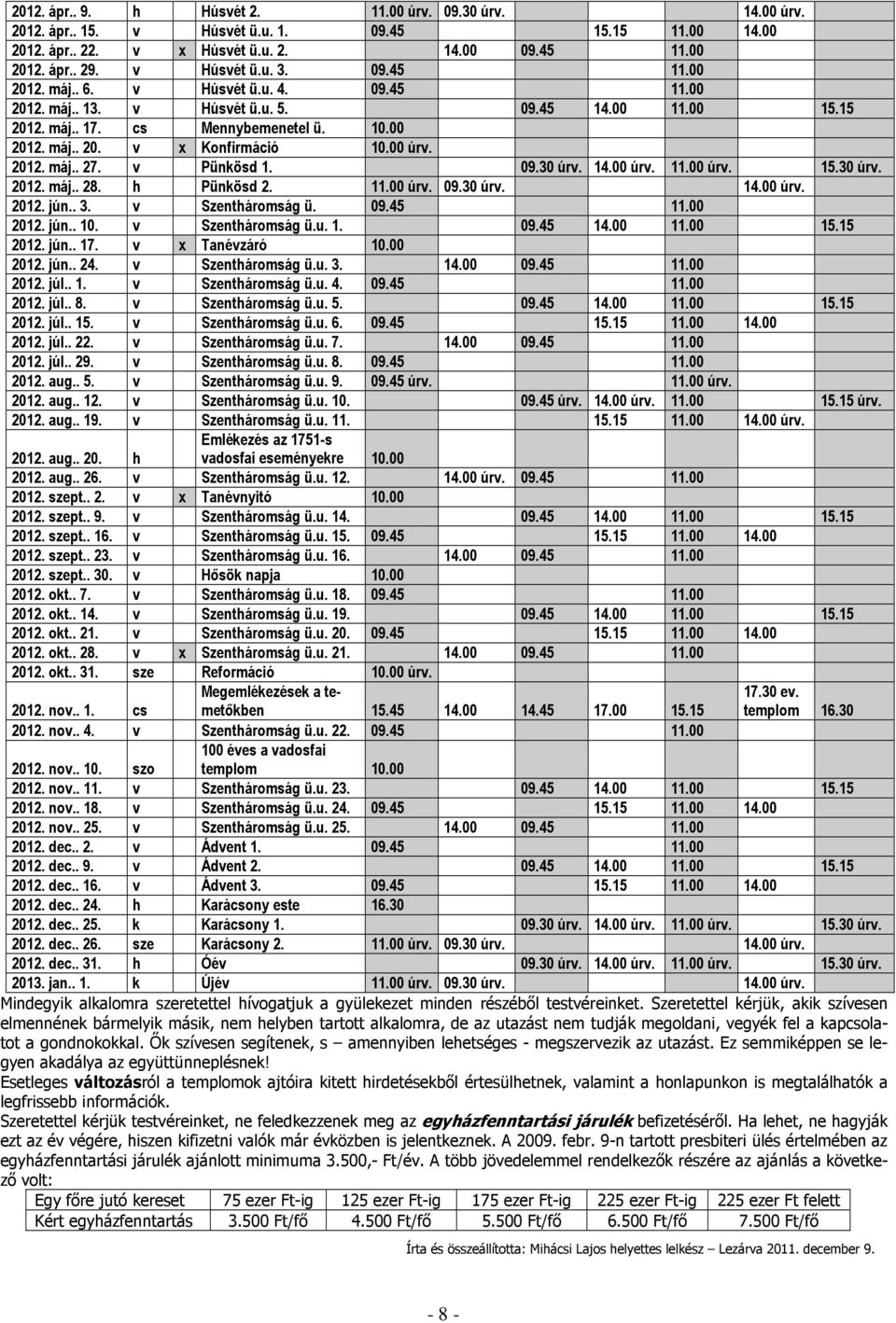 2012. máj.. 27. v Pünkösd 1. 09.30 úrv. 14.00 úrv. 11.00 úrv. 15.30 úrv. 2012. máj.. 28. h Pünkösd 2. 11.00 úrv. 09.30 úrv. 14.00 úrv. 2012. jún.. 3. v Szentháromság ü. 09.45 11.00 2012. jún.. 10.