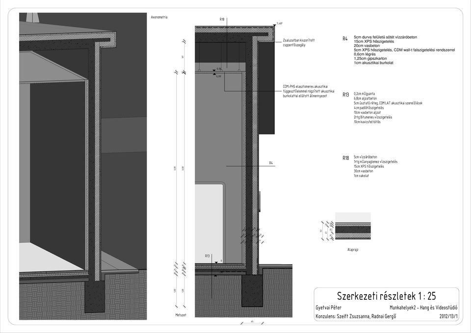 akusztikai burkolattal ellátott állmennyezet 53 5 15 2 6 5 6 5 R13 Alaprajz, CDM LAT akusztikai szerelőlécek