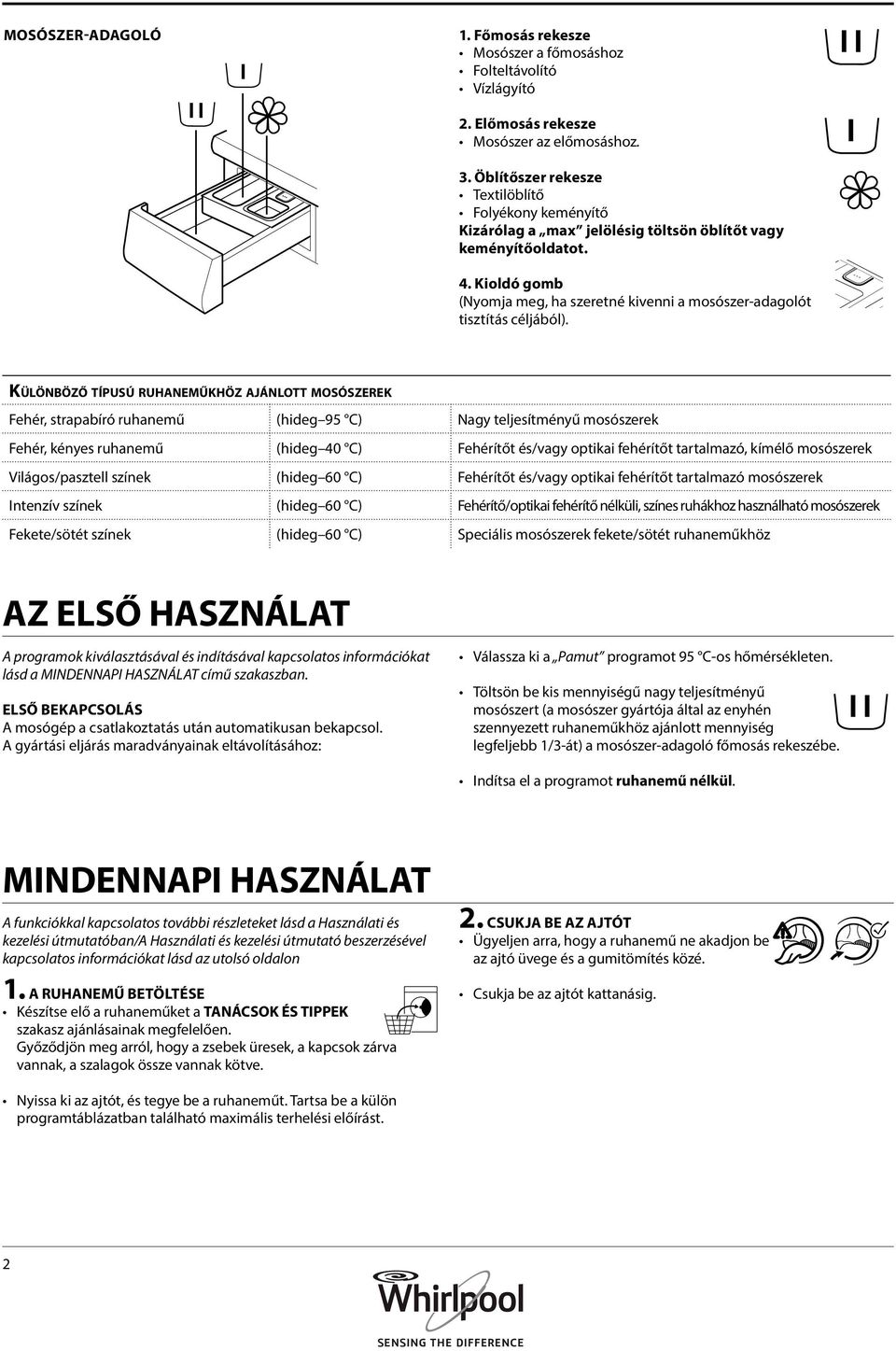 Kioldó gomb (Nyomja meg, ha szeretné kivenni a mosószer-adagolót tisztítás céljából).