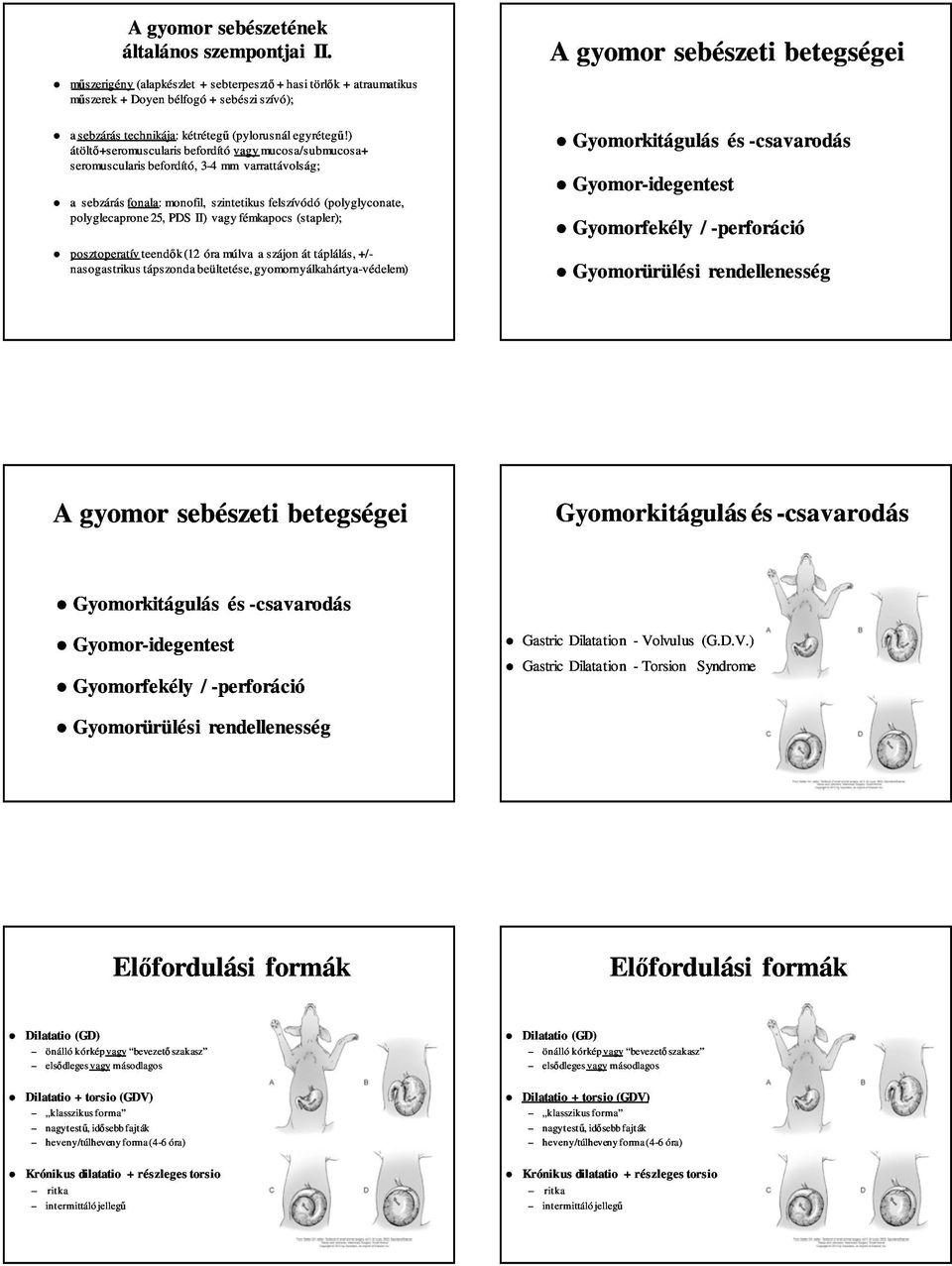 ) átöltő+seromuscularis befordító vagy mucosa/submucosa+ seromuscularis befordító, 3-4 mm varrattávolság; a sebzárás fonala: monofil, szintetikus felszívódó (polyglyconate, polyglecaprone 25, PDS II)