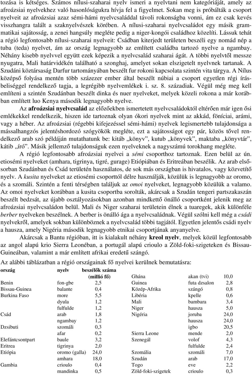 A nílusi-szaharai nyelvcsaládot egy másik grammatikai sajátosság, a zenei hangsúly megléte pedig a niger-kongói családhoz közelíti.