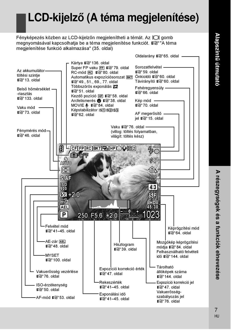 oldal Super FP vaku s g79. oldal RC-mód q g80. oldal Automatikus expozíciósorozat t g49., 51., 69., 77. oldal Többszörös exponálás i g51. oldal Kezdő pozíció p g58. oldal Arcfelismerés g g38.