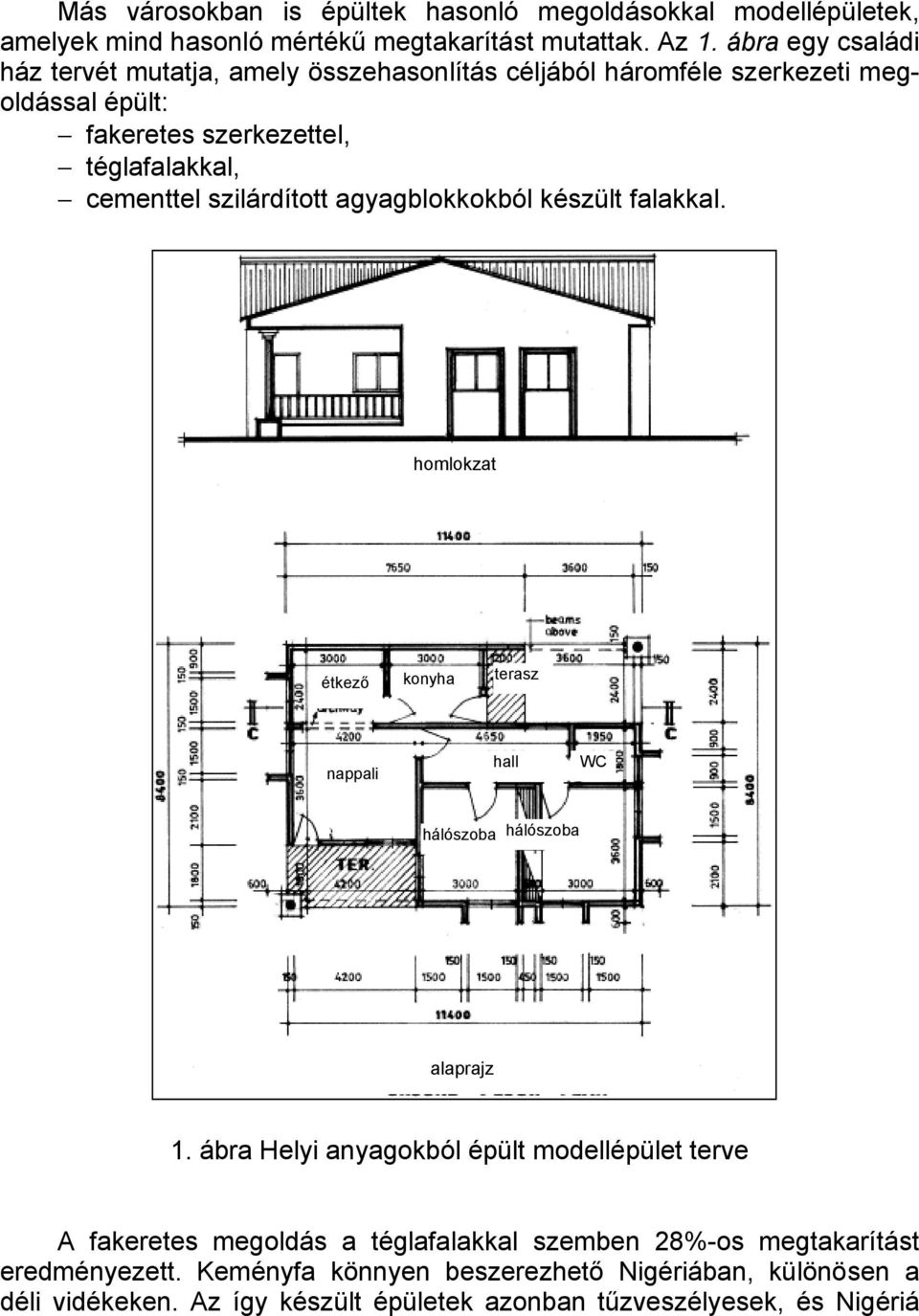 szilárdított agyagblokkokból készült falakkal. homlokzat étkező konyha terasz nappali hall WC hálószoba hálószoba alaprajz 1.