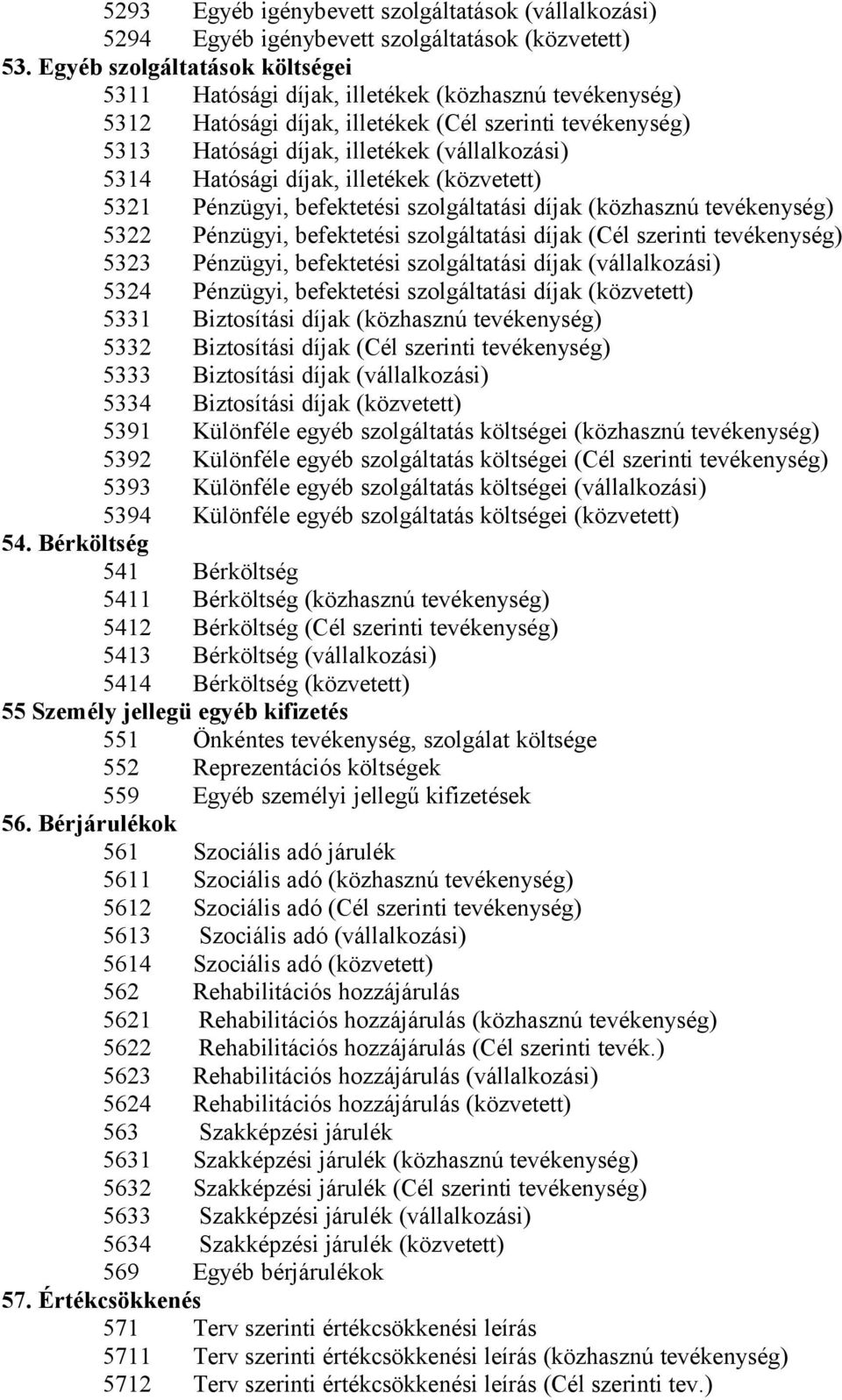 Hatósági díjak, illetékek (közvetett) 5321 Pénzügyi, befektetési szolgáltatási díjak (közhasznú tevékenység) 5322 Pénzügyi, befektetési szolgáltatási díjak (Cél szerinti tevékenység) 5323 Pénzügyi,