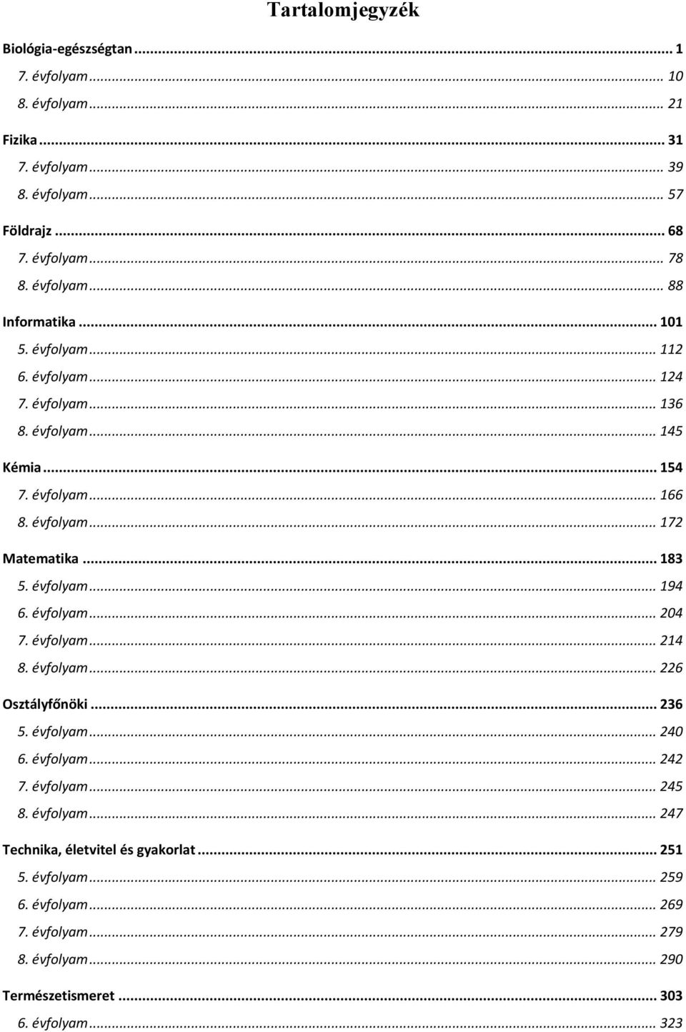 .. 183 5. évfolyam... 194 6. évfolyam... 204 7. évfolyam... 214 8. évfolyam... 226 Osztályfőnöki... 236 5. évfolyam... 240 6. évfolyam... 242 7. évfolyam... 245 8.