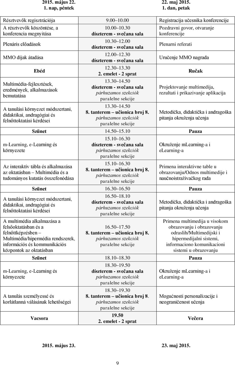 tanulási környezet módszertani, didaktikai, andragógiai és felnőttoktatási kérdései m-learning, e-learning és környezete 10.00 10.30 díszterem - svečana sala 10.30 12.00 díszterem - svečana sala 12.