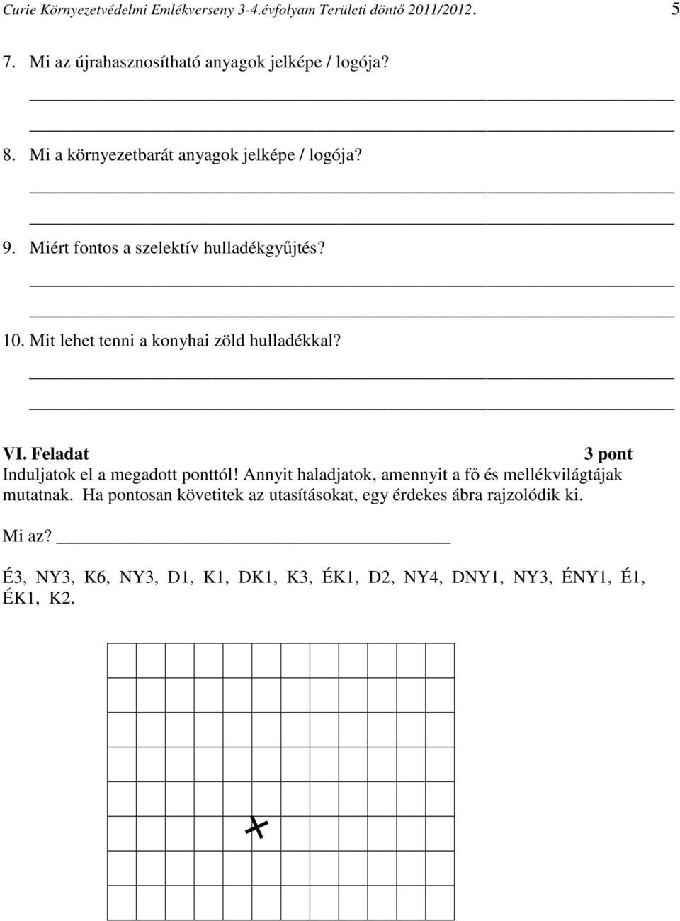 Mit lehet tenni a konyhai zöld hulladékkal? VI. Feladat 3 pont Induljatok el a megadott ponttól!