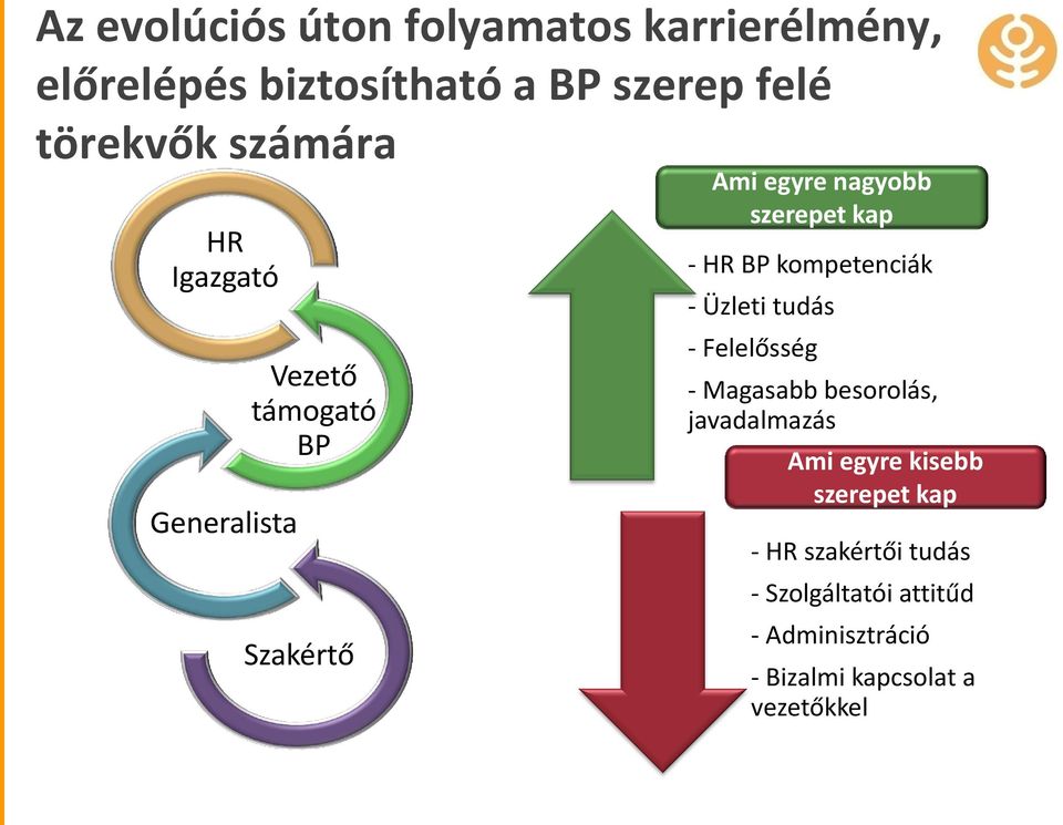 BP kompetenciák - Üzleti tudás - Felelősség - Magasabb besorolás, javadalmazás Ami egyre kisebb