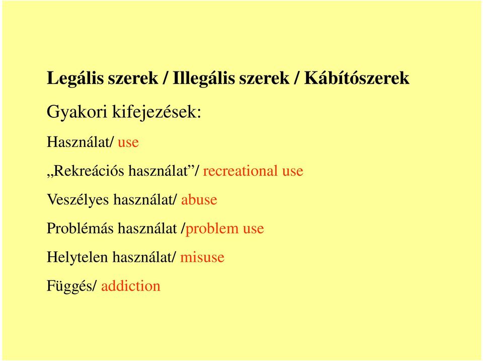 recreational use Veszélyes használat/ abuse Problémás