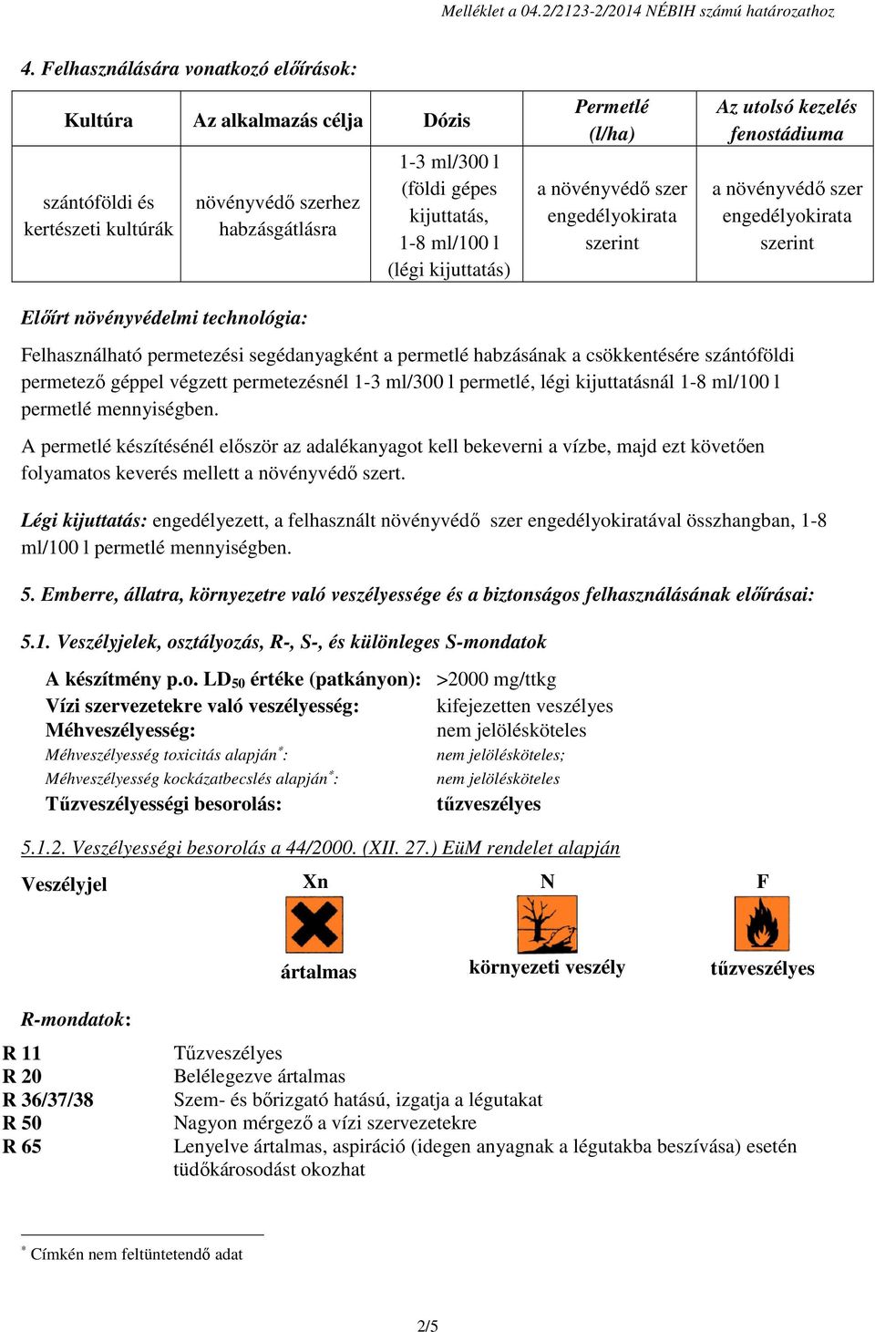 kijuttatás, 1-8 ml/100 l (légi kijuttatás) Permetlé (l/ha) a növényvédő szer engedélyokirata szerint Az utolsó kezelés fenostádiuma a növényvédő szer engedélyokirata szerint Felhasználható