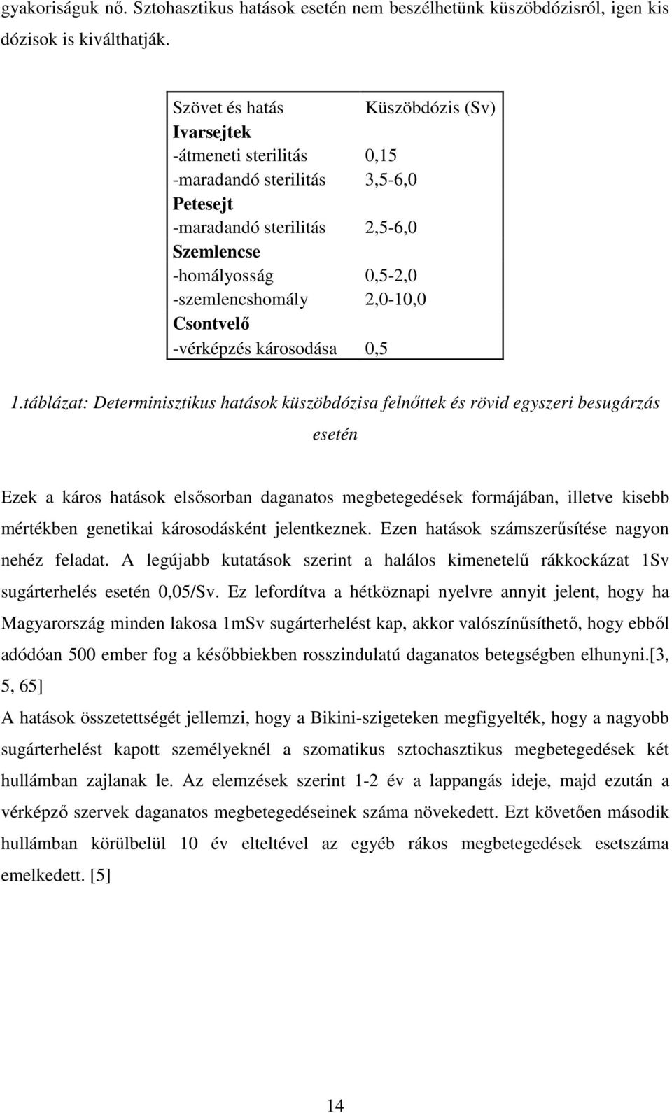 Csontvelı -vérképzés károsodása 0,5 1.