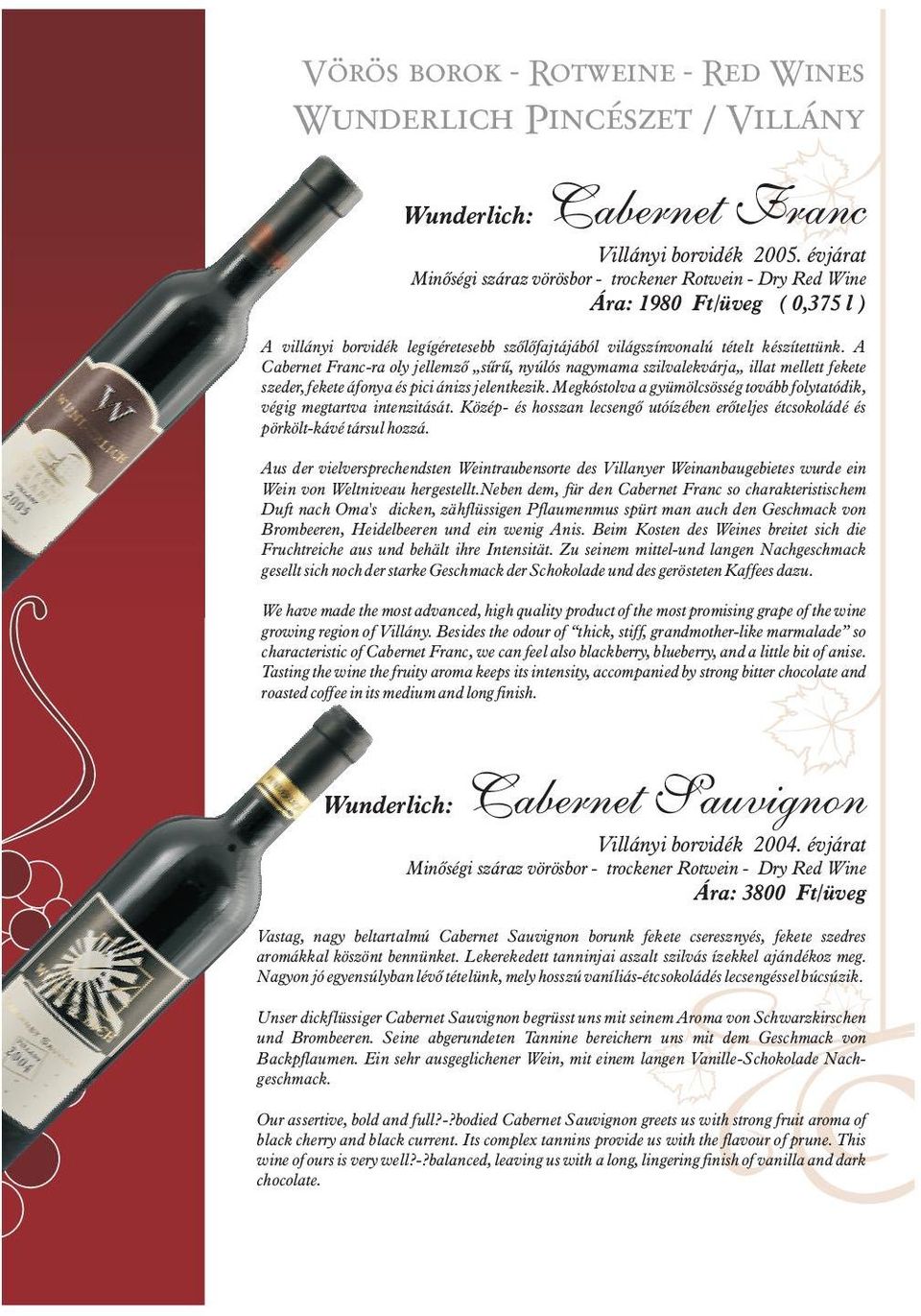 A Cabernet Franc-ra oly jellemzô sûrû, nyúlós nagymama szilvalekvárja illat mellett fekete szeder, fekete áfonya és pici ánizs jelentkezik.