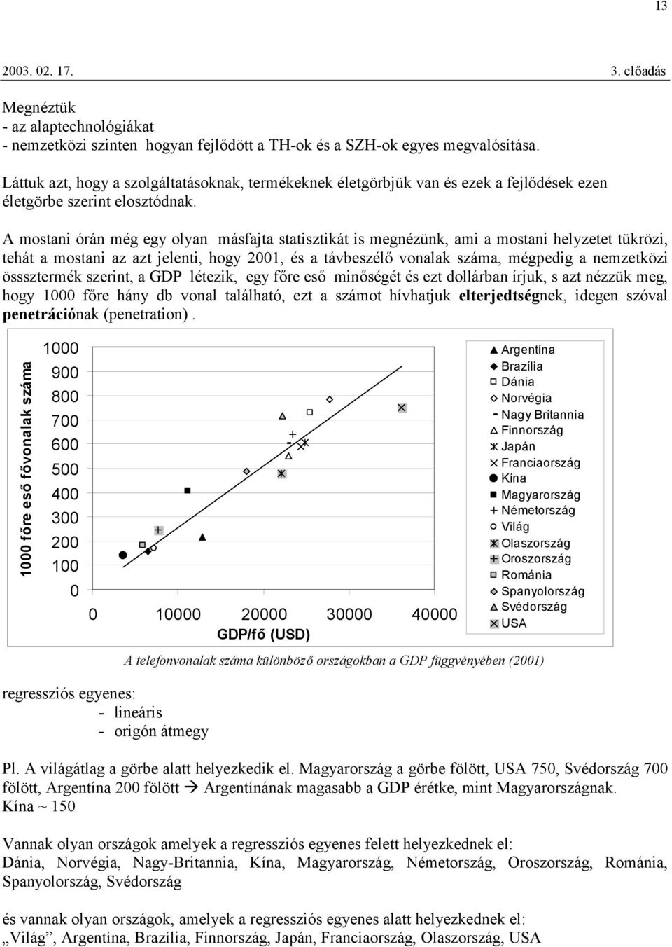 A mostani órán még egy olyan másfajta statisztikát is megnézünk, ami a mostani helyzetet tükrözi, tehát a mostani az azt jelenti, hogy 2001, és a távbeszélő vonalak száma, mégpedig a nemzetközi