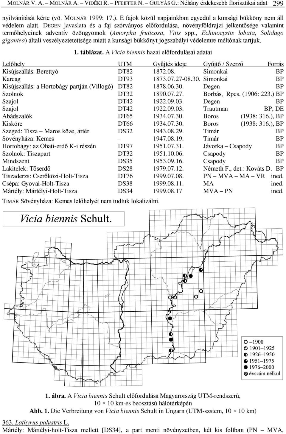 DEGEN javaslata és a faj szórványos elõfordulása, növényföldrajzi jelkentõsége valamint termõhelyeinek adventív özöngyomok (Amorpha fruticosa, Vitis spp.