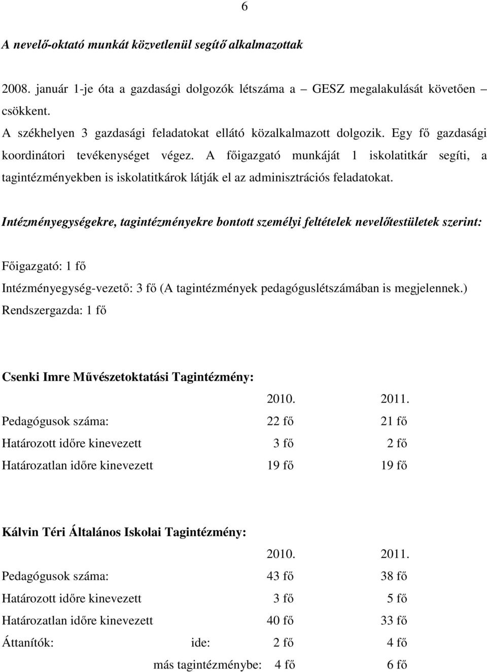 A főigazgató munkáját 1 iskolatitkár segíti, a tagintézményekben is iskolatitkárok látják el az adminisztrációs feladatokat.