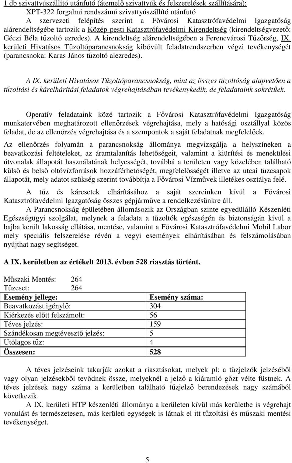 kerületi Hivatásos Tűzoltóparancsnokság kibővült feladatrendszerben végzi tevékenységét (parancsnoka: Karas János tűzoltó alezredes). A IX.