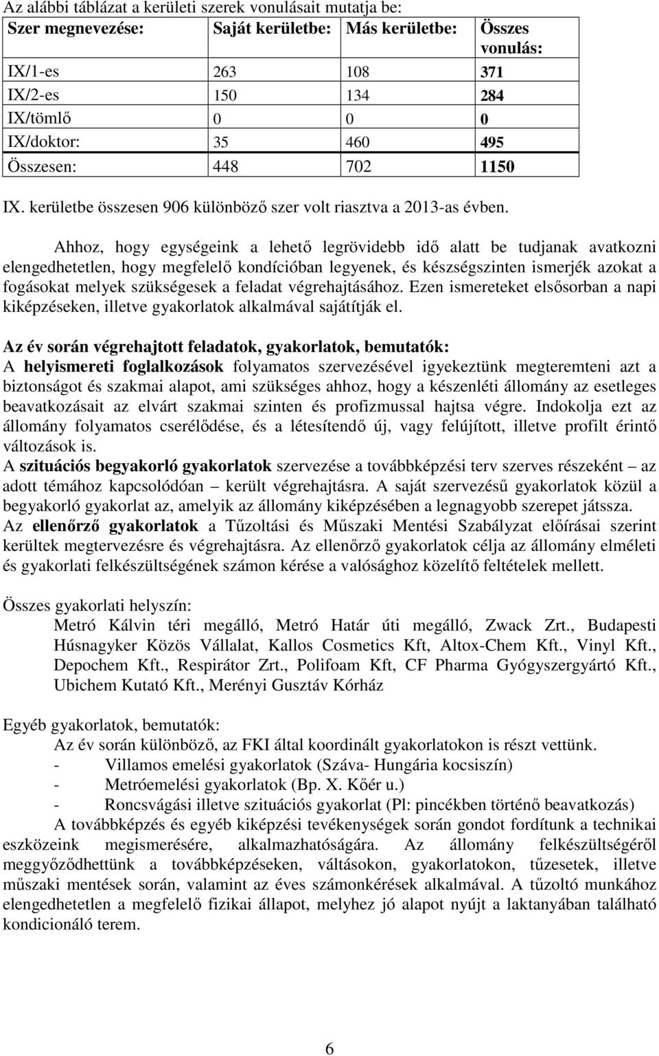 Ahhoz, hogy egységeink a lehető legrövidebb idő alatt be tudjanak avatkozni elengedhetetlen, hogy megfelelő kondícióban legyenek, és készségszinten ismerjék azokat a fogásokat melyek szükségesek a