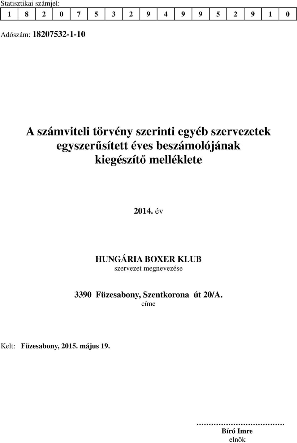 kiegészítő melléklete 2014.