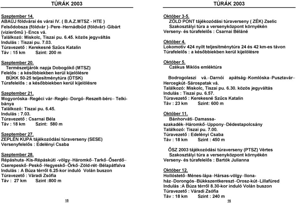 Természetjárók napja Dobogókő (MTSZ) Felelős : a későbbiekben kerül kijelölésre BÜKK 50-25 teljesítménytúra (DTSK) Túrafelelős : a későbbiekben kerül kijelölésre Szeptember 21.