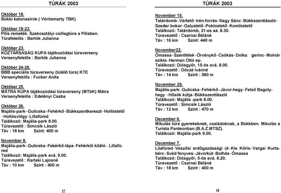 MÁTRA KUPA tájékozódási túraverseny (MTbK) Mátra Versenyfelelős : Edelényi Csaba Október 26.