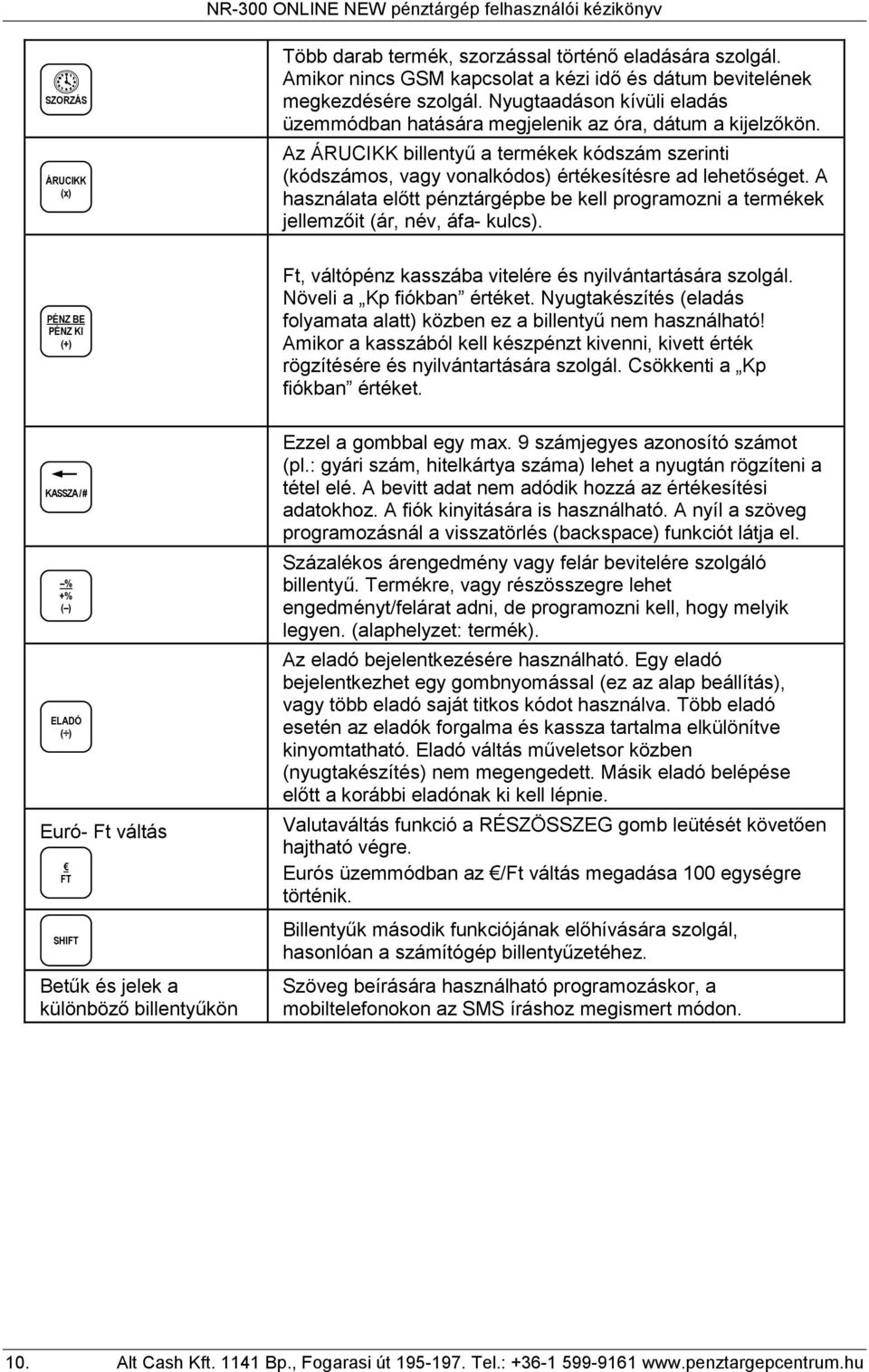 A használata előtt pénztárgépbe be kell programozni a termékek jellemzőit (ár, név, áfa- kulcs). PÉNZ BE PÉNZ KI (+) Ft, váltópénz kasszába vitelére és nyilvántartására szolgál.
