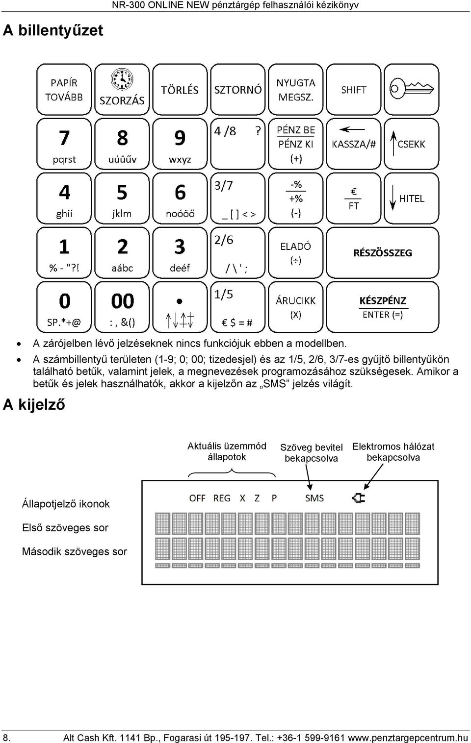 programozásához szükségesek. Amikor a betűk és jelek használhatók, akkor a kijelzőn az SMS jelzés világít.