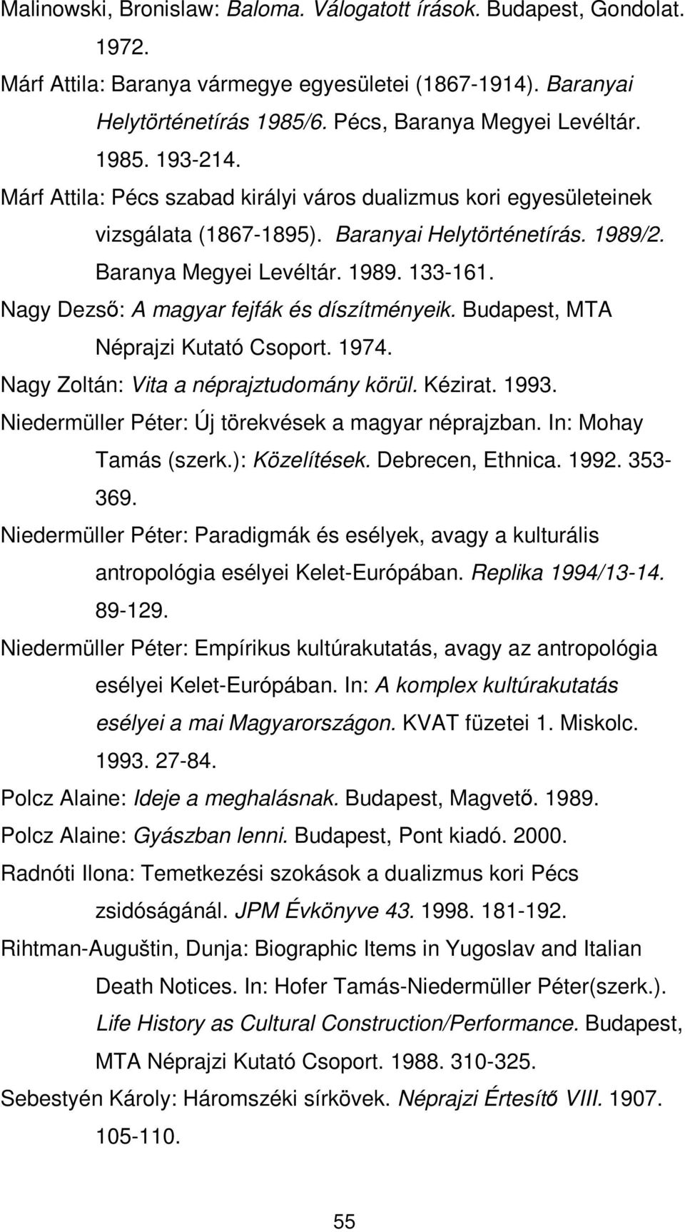 Nagy Dezső: A magyar fejfák és díszítményeik. Budapest, MTA Néprajzi Kutató Csoport. 1974. Nagy Zoltán: Vita a néprajztudomány körül. Kézirat. 1993.