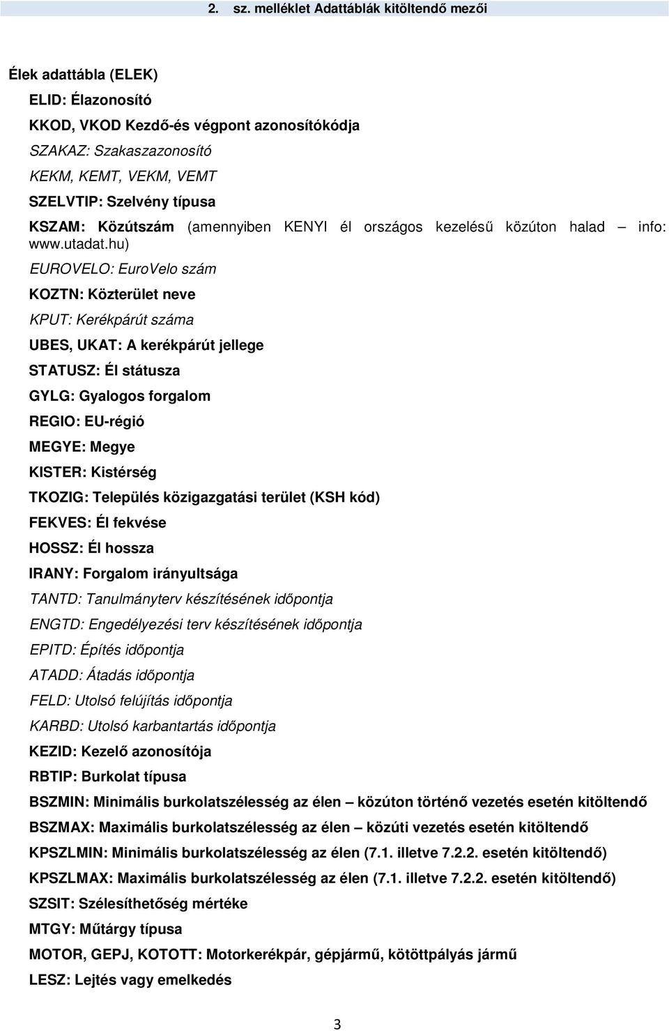 KSZAM: Közútszám (amennyiben KENYI él országos kezelésű közúton halad info: www.utadat.