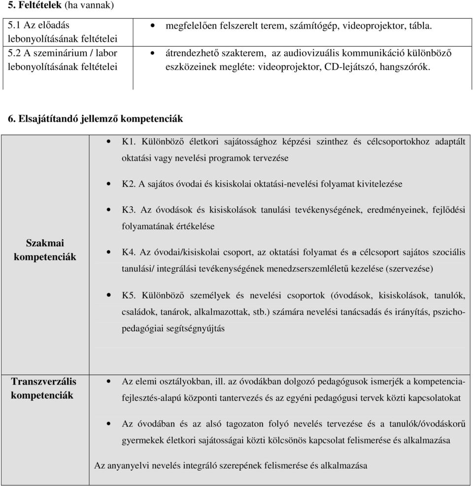 Különbözı életkori sajátossághoz képzési szinthez és célcsoportokhoz adaptált oktatási vagy nevelési programok tervezése K2.