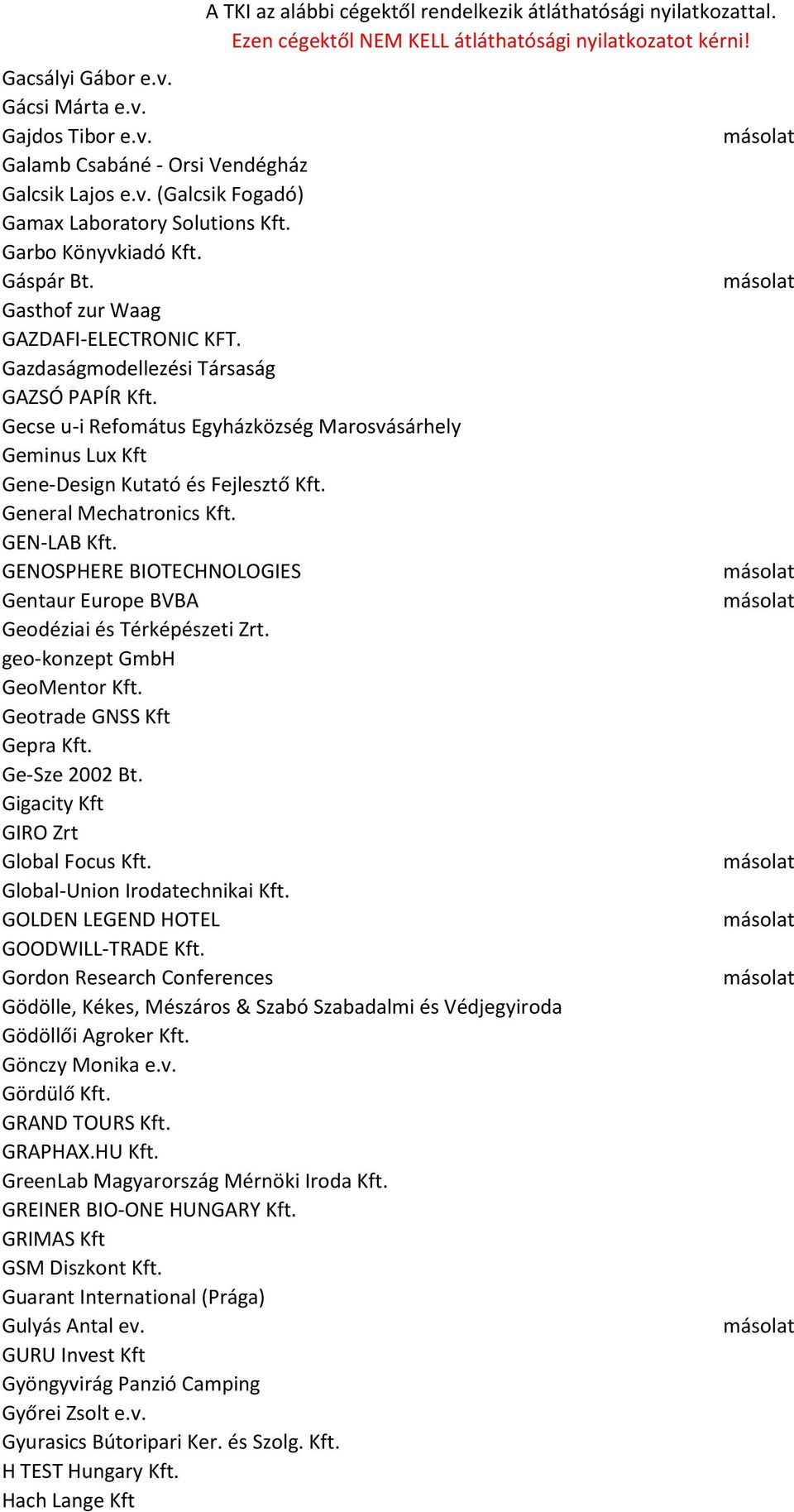 General Mechatronics Kft. GEN-LAB Kft. GENOSPHERE BIOTECHNOLOGIES Gentaur Europe BVBA Geodéziai és Térképészeti Zrt. geo-konzept GmbH GeoMentor Kft. Geotrade GNSS Kft Gepra Kft. Ge-Sze 2002 Bt.