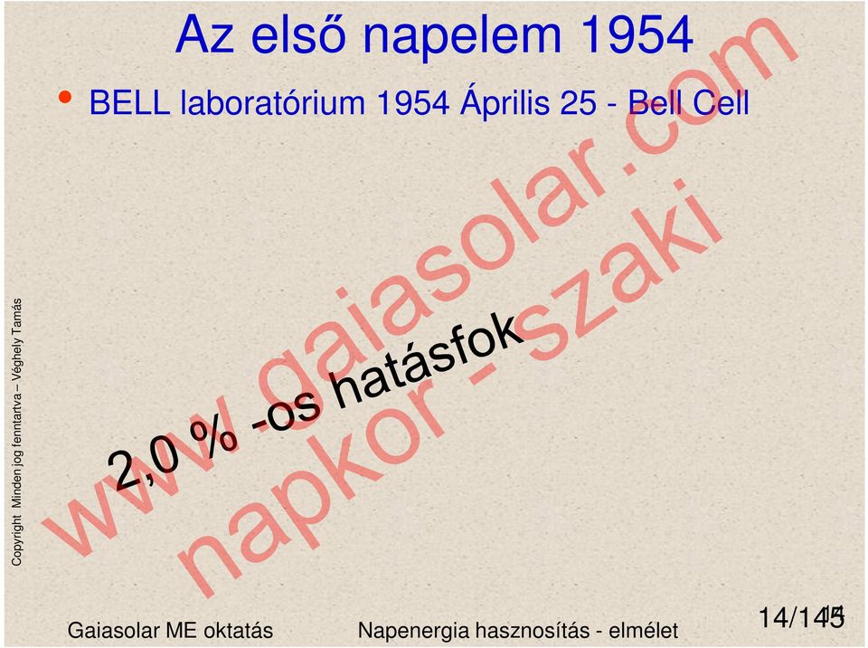 laboratórium 1954 Április 25 - Bell Cell
