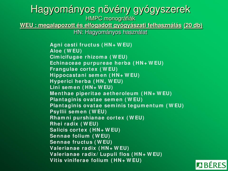 Menthae piperitae aetheroleum (HN+WEU) Plantaginis ovatae semen (WEU) Plantaginis ovatae seminis tegumentum (WEU) Psyllii semen (WEU) Rhamni purshianae cortex (WEU) Rhei